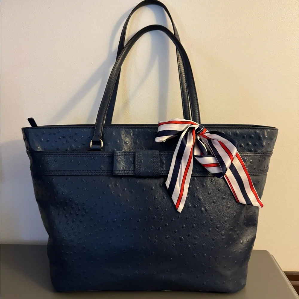 Kate Spade Navy Ostrich Harmony Valencia Road Embossed Large Travel Tote Bag
